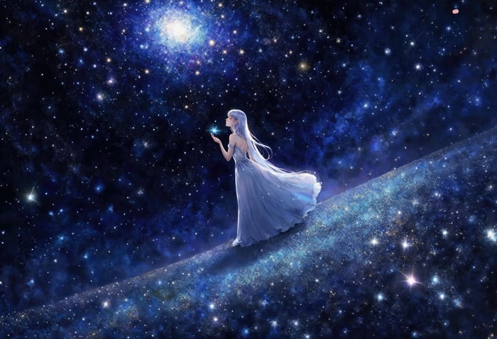Anime Princess Holding a Star in a Galaxy