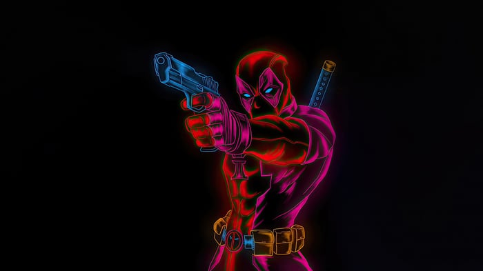 Deadpool Holding a Gun with Neon Outline