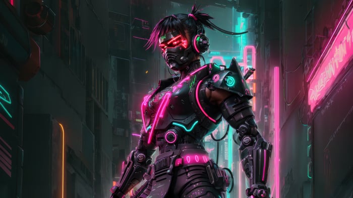 The Neon Samurai in a Cyberpunk City