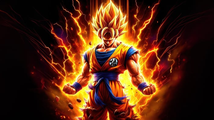 Goku in Super Saiyan form surrounded by lightning
