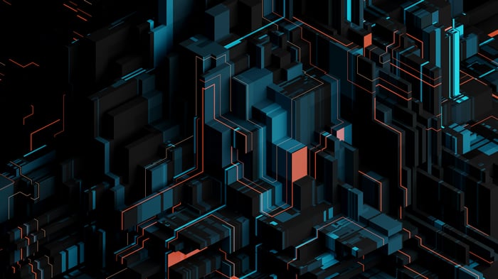 Abstract geometric shapes with blue and orange lines