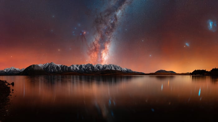 Milky Way Over Snow-Capped Mountains Reflected in Lake