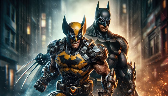Wolverine and Batman in a City