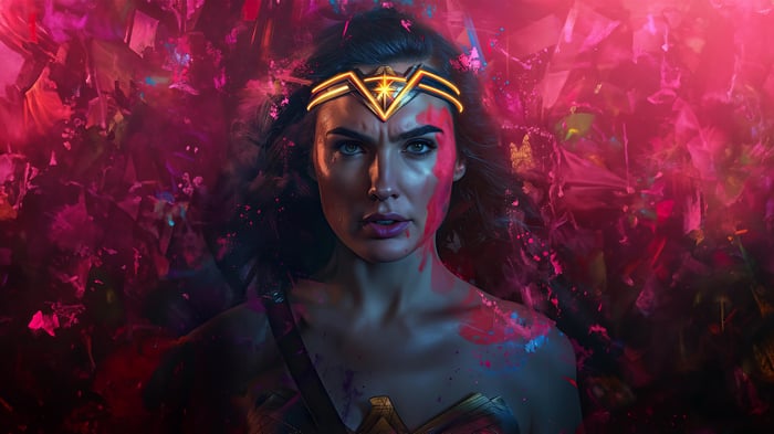 Wonder Woman with Pink and Purple Paint Splatter