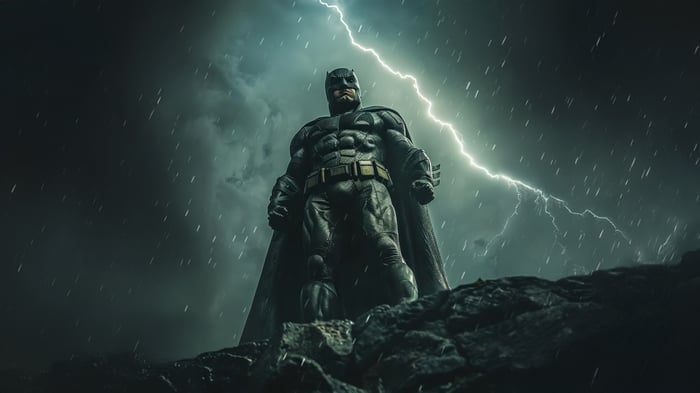 Batman Standing in a Lightning Storm