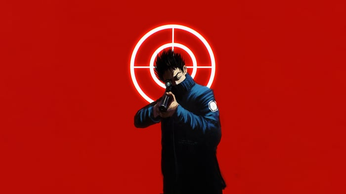 Heisuke Mashimo aiming a rifle with a target behind him