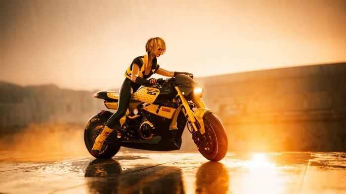 Cyberpunk 2077 Biker Girl on Motorcycle