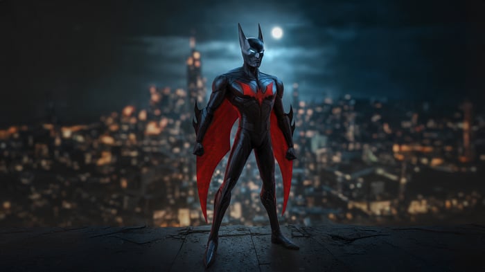 Batman Beyond Standing on a Rooftop at Night