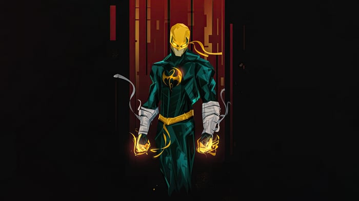 Iron Fist with glowing fists and yellow mask
