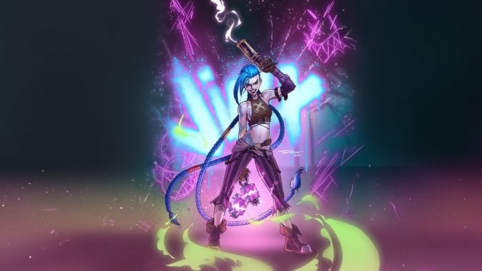Jinx from League of Legends with glowing effects