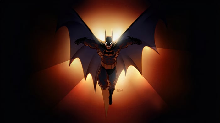 Batman flying with cape spread