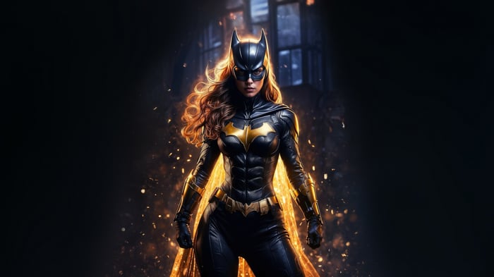 Batwoman standing with a golden cape