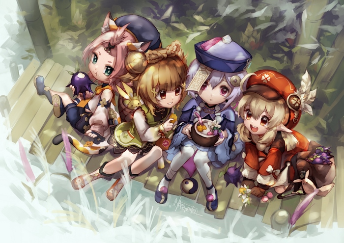 Klee, Yaoyao, Qiqi, and Diona from Genshin Impact