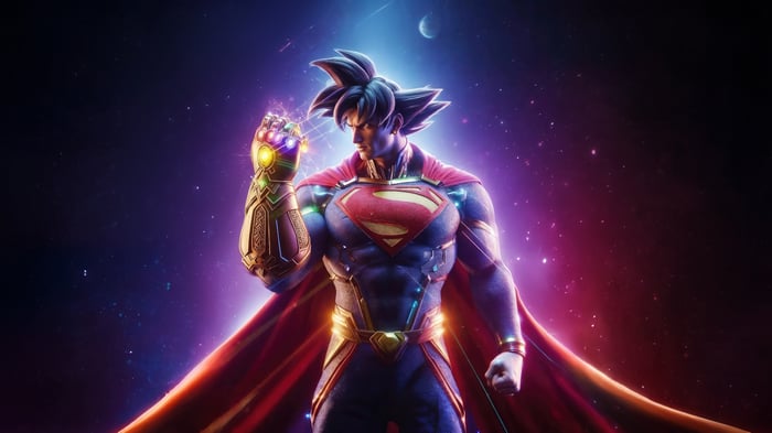 Goku as Superman with Infinity Gauntlet