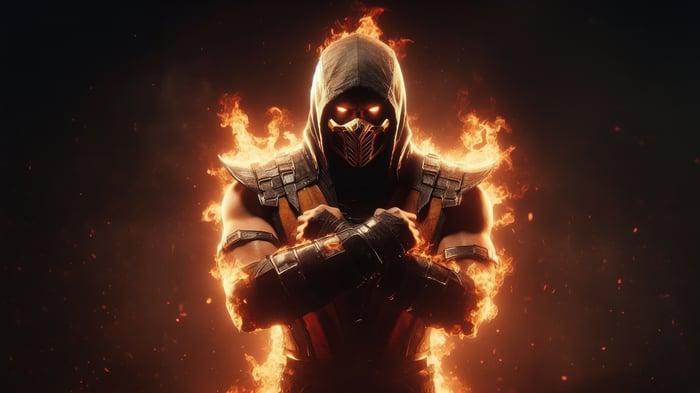 Scorpion from Mortal Kombat engulfed in flames