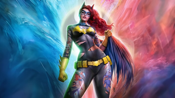 Batgirl with Tattoos and Torn Costume