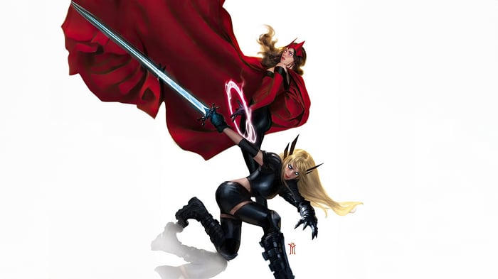 Magik and Scarlet Witch in battle