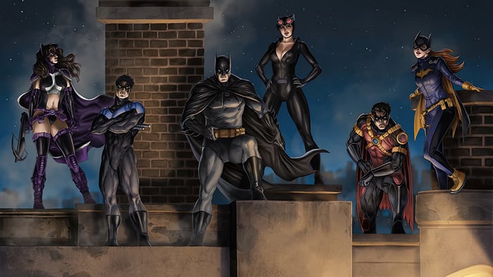 Batman Family on a Rooftop