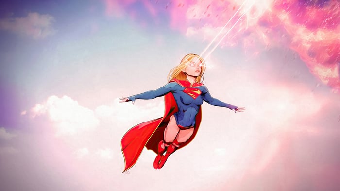 Supergirl Using Heat Vision in the Sky