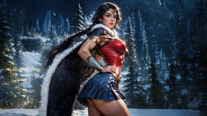 Wonder Woman in a Snowy Forest