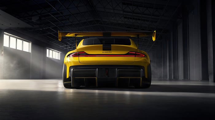 Yellow Xiaomi SU7 Ultra car rear view