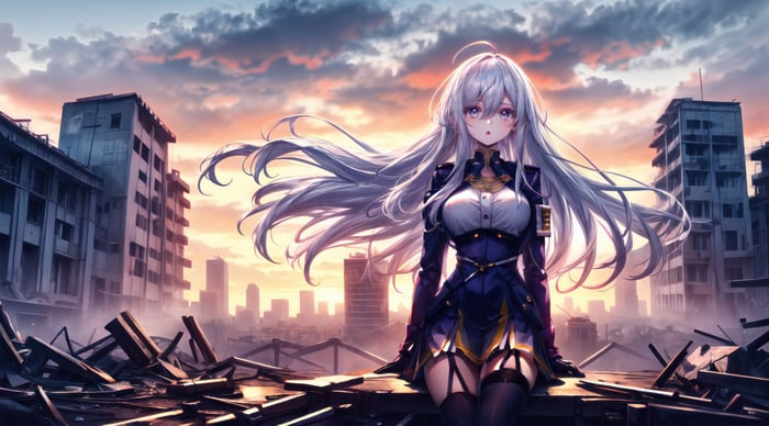 Lena from 86 standing in a destroyed city