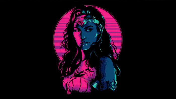 Wonder Woman with Pink and Blue Neon Lighting