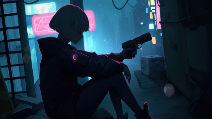 Girl with Gun in Neon City