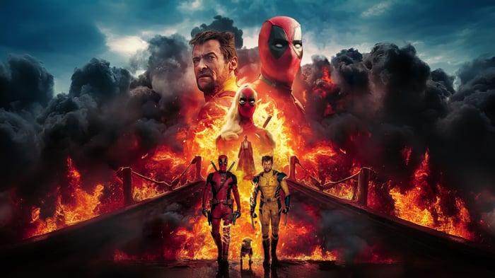 Deadpool and Wolverine in a fiery scene