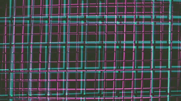 Abstract Grid Pattern with Pink and Teal Lines