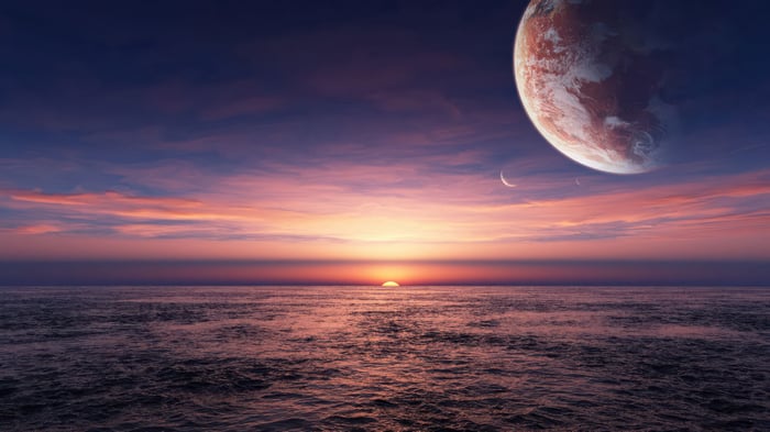 Planet and Sea at Sunset