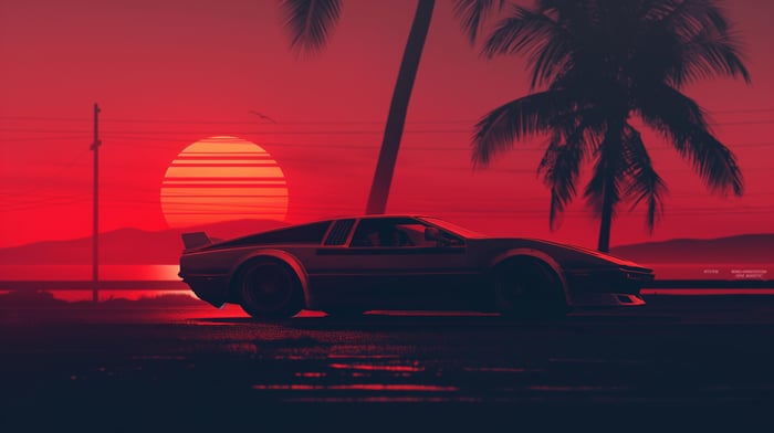 Red Sports Car on a Synthwave Sunset