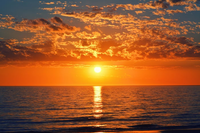 Sunset over the ocean with clouds
