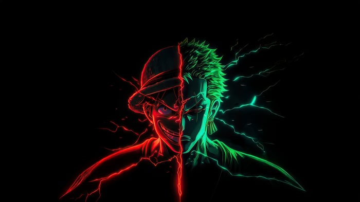 Monkey D. Luffy and Roronoa Zoro split portrait