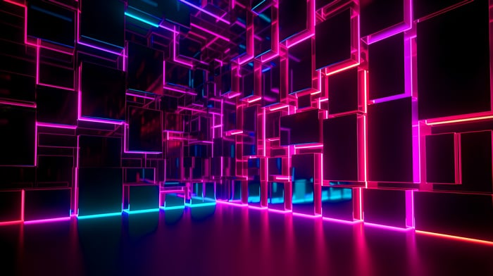 Neon Cubes Pink and Blue Abstract