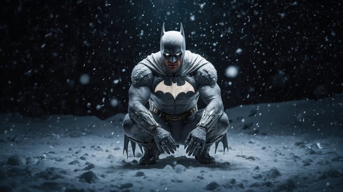 Batman Crouching in Snow