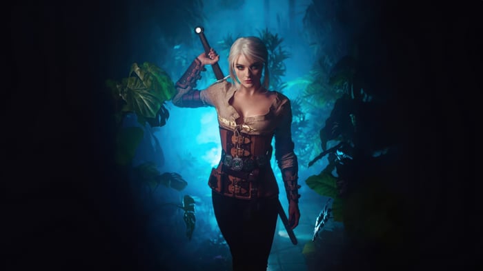 Ciri Cosplay with Sword in Forest