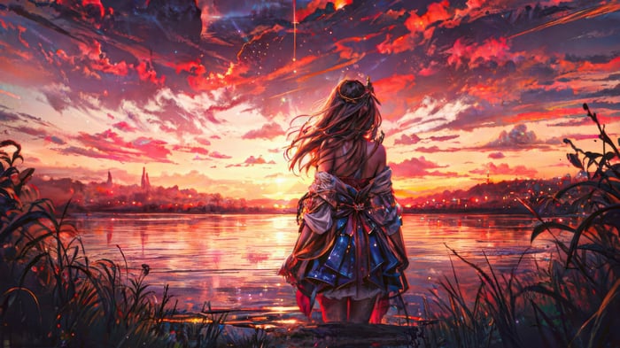 Girl Walking Towards Eternity at Sunset