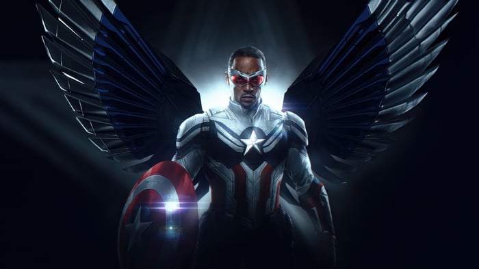 Anthony Mackie as Captain America with wings and shield