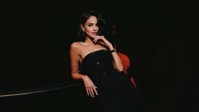 Eiza Gonzalez in a black strapless dress