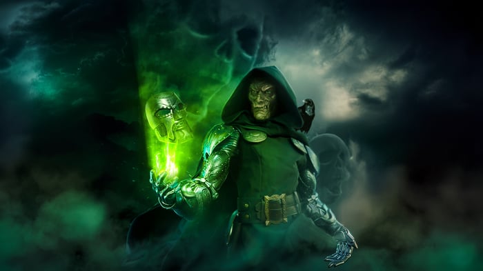 Victor Von Doom with a mask and green energy
