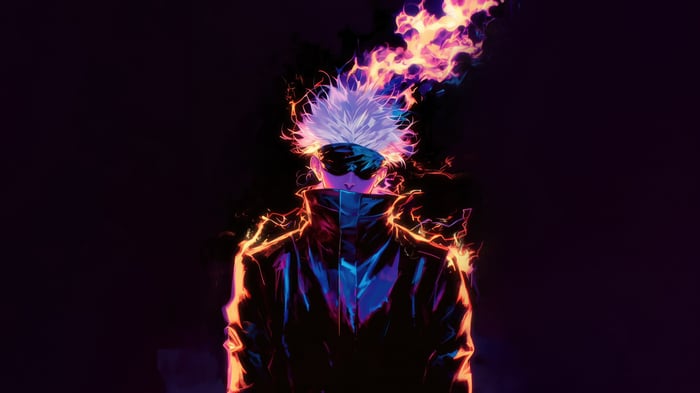 Gojo Satoru from Jujutsu Kaisen with flames