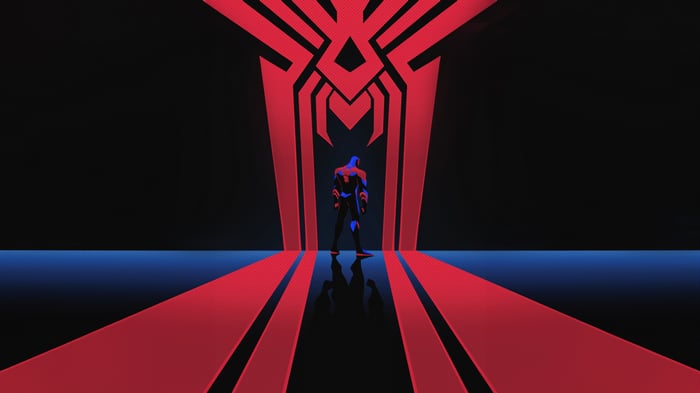 Spider-Man 2099 Stands Before a Giant Spider Symbol