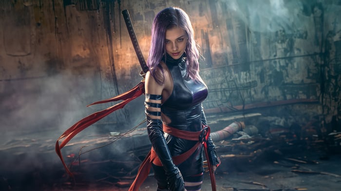 Psylocke Unleashed in a Ruined Environment