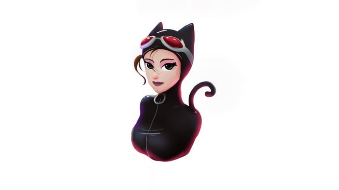 Catwoman in a black suit with goggles