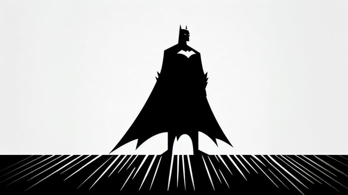 Batman Silhouette Standing on Striped Ground