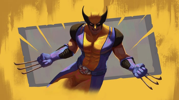 Wolverine with adamantium claws on yellow background