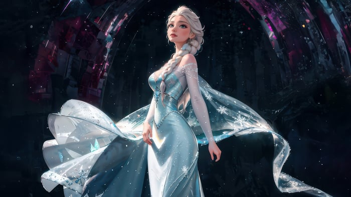 Elsa from Frozen in a blue dress