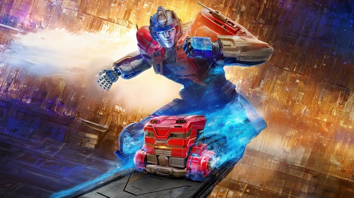 Orion Pax on a hoverboard in Transformers One