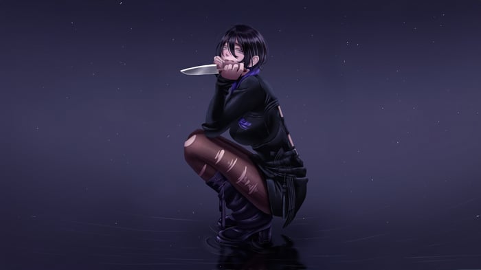 Gokurakugai: Girl with knife crouching